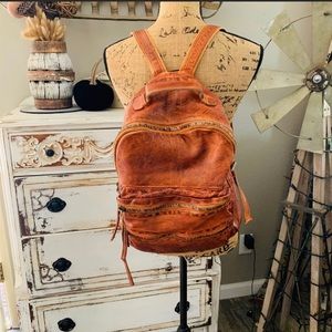Free people burnt chestnut orange leather backpack